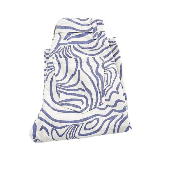 Zara Wavy Retro Print Wavy Straight Leg Denim Jeans Size 0 - Picture 1 of 6